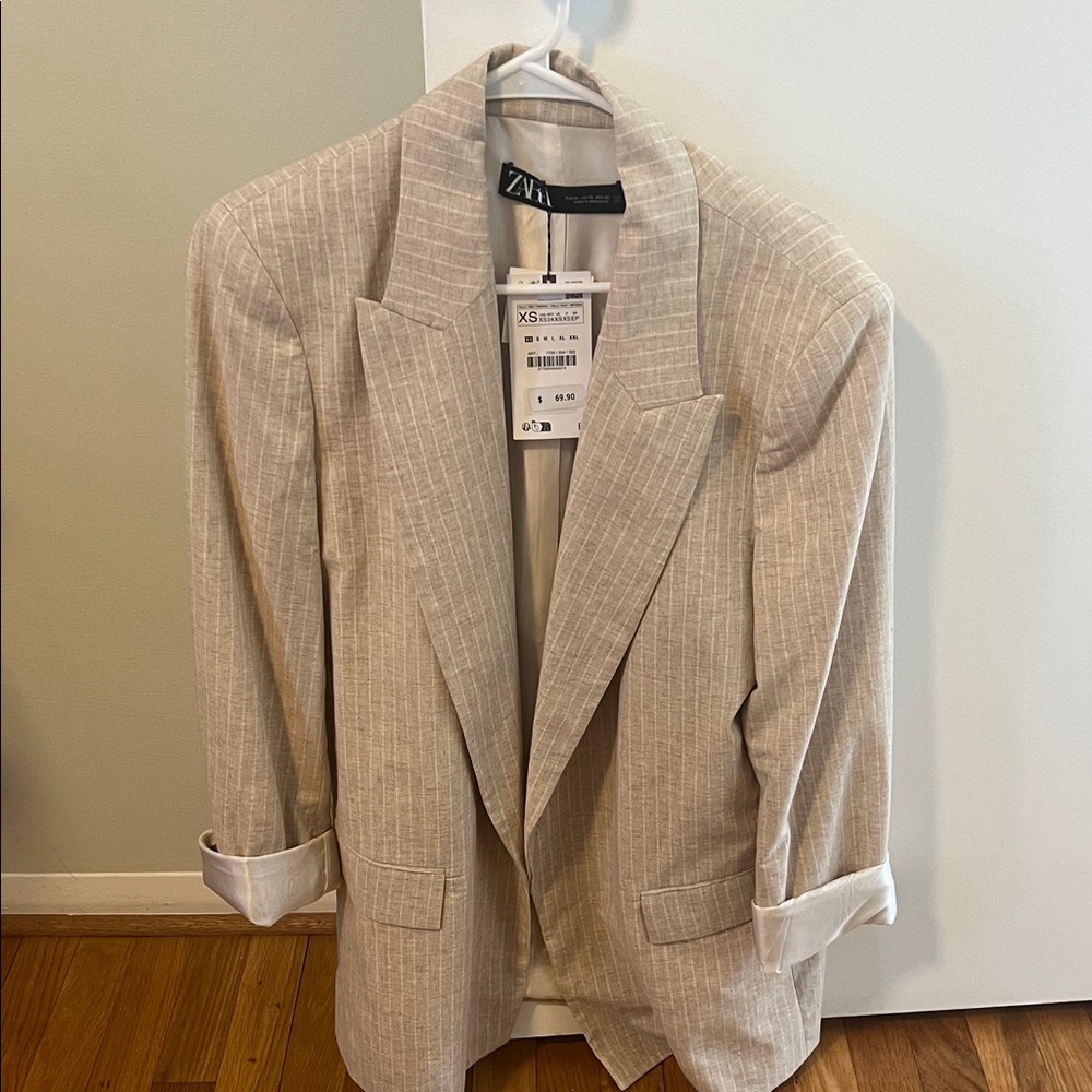 Zara Light Tan Striped Blazer
